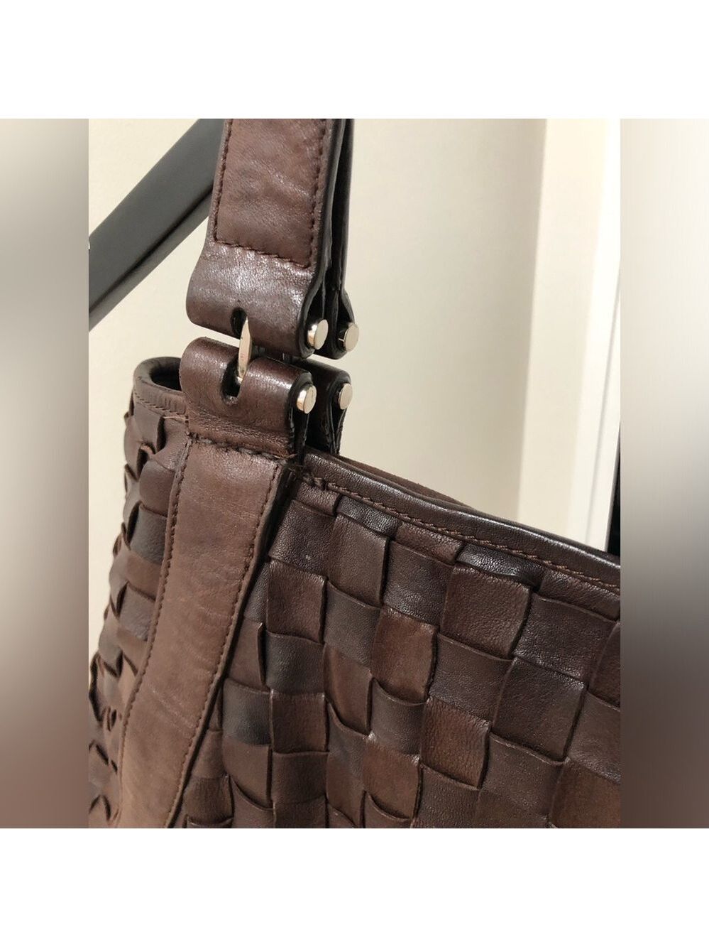 Condotti Italian Leather Handwoven Tote - Dark Brown, Large - Picture 2 of 10